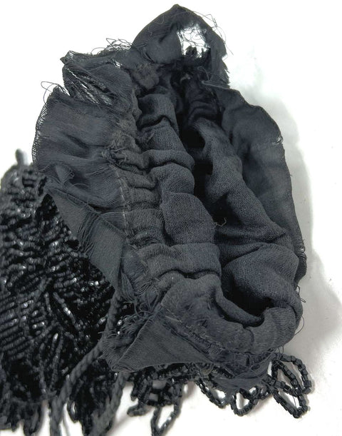 Antique Victorian Black Glass Beaded Fringe Tassel Reticule Pouch Evening Bag