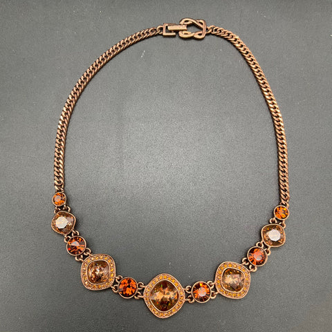 Givenchy Bronze Tone Champagne & Brown Crystal Necklace & Earring Jewelry Set