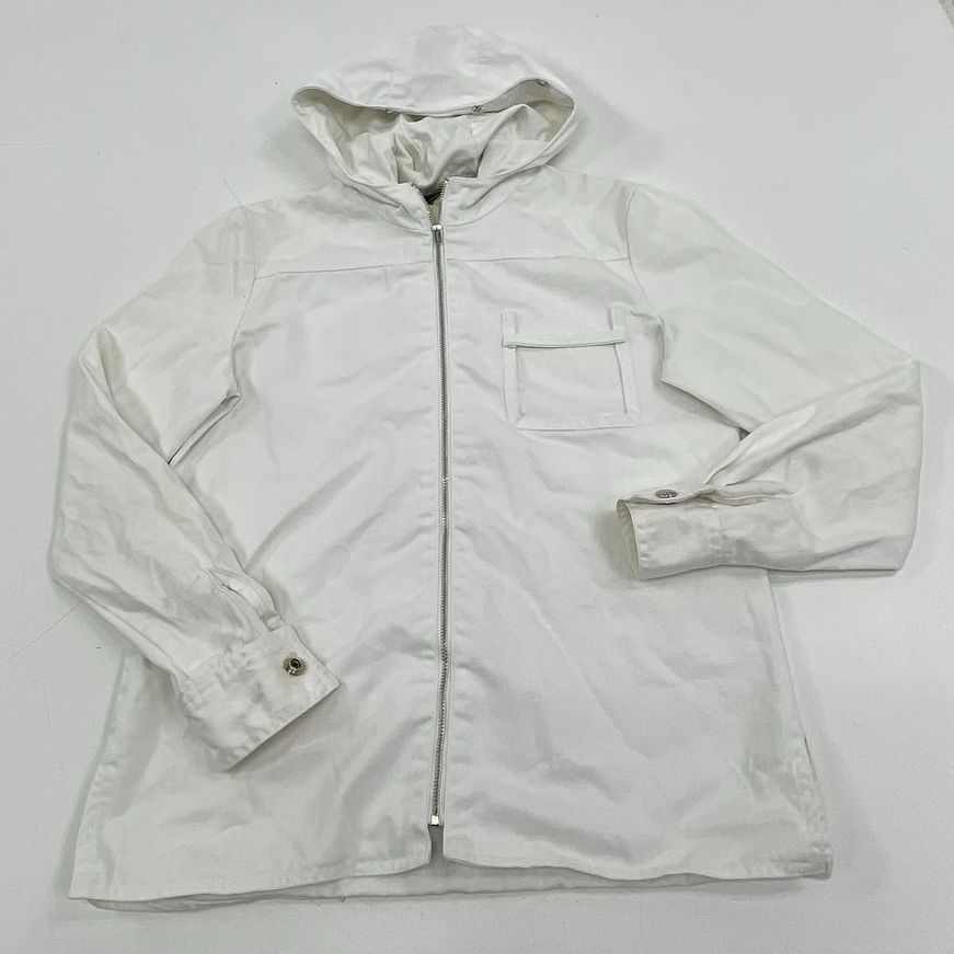 Enerma White Full Zip Hooded Cotton Twill Jacket Men's 22.5" Chest