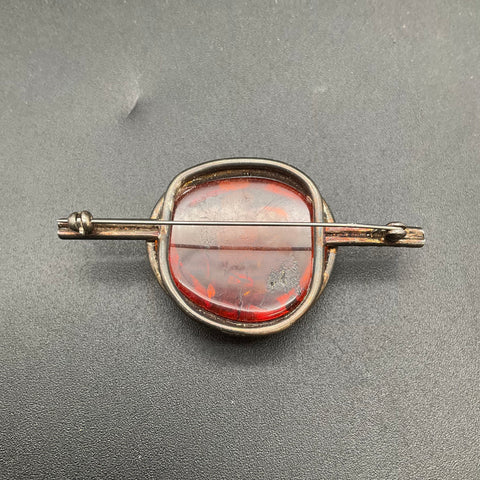 Vintage Modernist 925 Sterling Silver Amber Bar Brooch Pin 12.12g