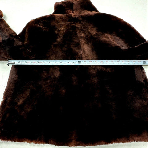 Vintage 60s Union Made Dark Brown Genuine Fur Coat Unlined Mid Length Sz M L