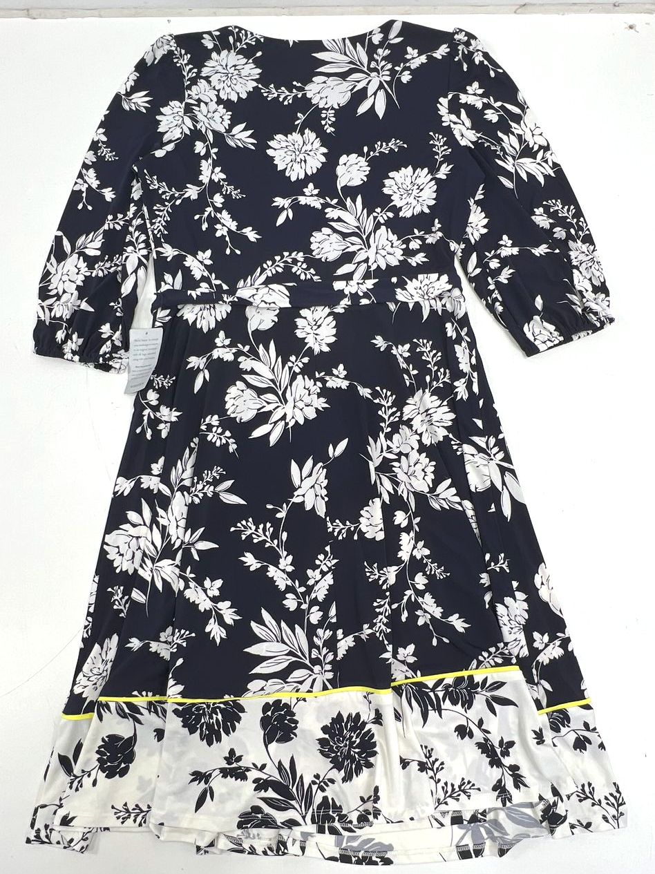 Eliza J NWT Navy White Floral High Low Faux Wrap Ruffle Dress Women's 16
