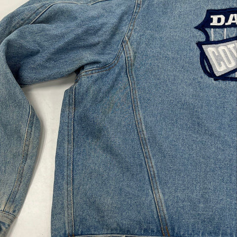Vintage 90s Dallas Cowboys Pro Elite Denim Jacket Leather Collar Sz XL