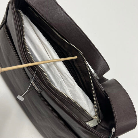 NWT Lauren Ralph Lauren Brown Leather Shoulder Bag Silver Hardware