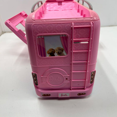 Mattel Barbie Pop-Up Camper RV Vehicle Playset Pink Expands Toy Doll House