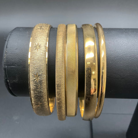 Vintage Monet Gold Tone Bangle Bracelets Jewelry Lot of 5 Textured Starburst