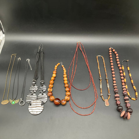Mixed Costume Jewelry Lot 9 Necklaces Boho Tribal Wood Seed Bead Tassel 0.55lb