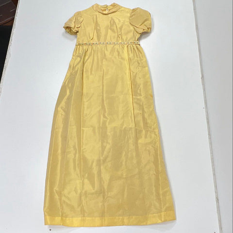 Sylvia Ann Women's Vintage 70s Yellow Maxi Dress Empire Waist Puff Sleeve XS