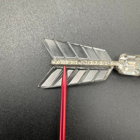 Antique Art Deco Arrow Brooch Rhinestone Glass Silver Tone 5 Inch 18.1g