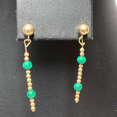 14K Gold Filled Green Malachite Bead Necklace Bracelet Earrings Set