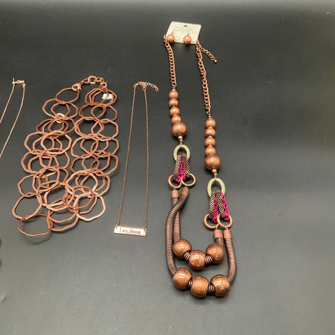 Fashion Jewelry Lot of 7 Statement Necklaces Bracelet Earrings Copper Gold Tone