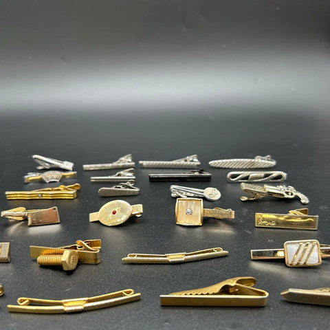 Vintage Men's Jewelry Lot Cufflinks Tie Clips Tacks Pins Gold Silver 50pc