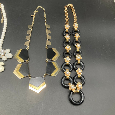 Statement Fashion Necklace Lot of 5 Floral Geometric Faux Pearl Gold Tone