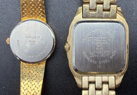 Vintage Gruen Gold Tone Quartz Dress Watch Lot of 2 Mesh & Link Bands