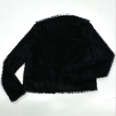 Kardashian Kollection Women's Black Fringed Fur Shaggy Jacket Sz M NWT
