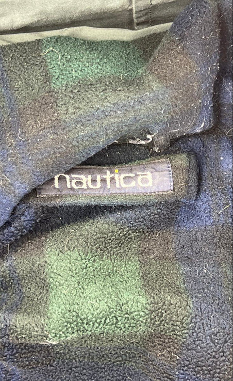 Vintage 90s Nautica Hooded Sailing Jacket Plaid Fleece Lined Navy Sz L/XL