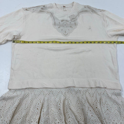 Free People Women's Prairie Sweatshirt Dress Oat Combo Eyelet Sz M NWT