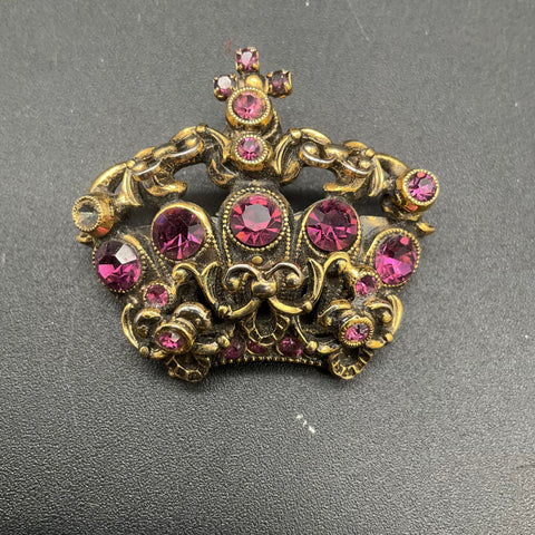 Vintage Crown Brooch Lot of 3 Rhinestone Faux Pearl Gold Silver Tone Costume
