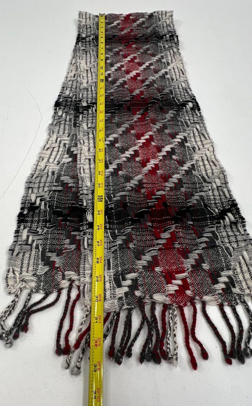 Charter Club 100% Cashmere Scarf Red Black Gray Plaid Woven Fringe Women's