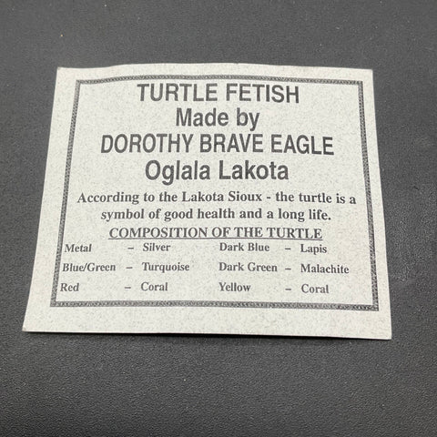 Vintage Dorothy Brave Eagle Oglala Lakota Turtle Fetish Inlay Necklace 17"