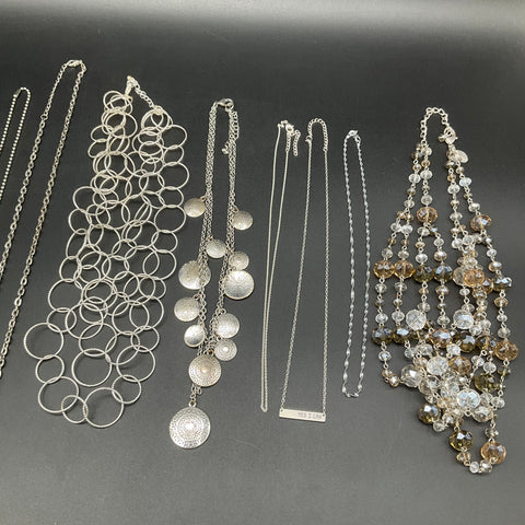 Mixed Fashion Jewelry Lot 13 Silver Tone Necklaces Charms Beaded Bib Styles