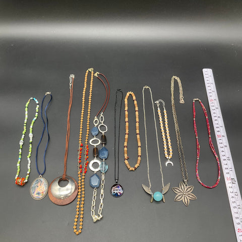 Boho Eclectic Fashion Necklace Lot of 11 Beaded Statement Filigree Pendants
