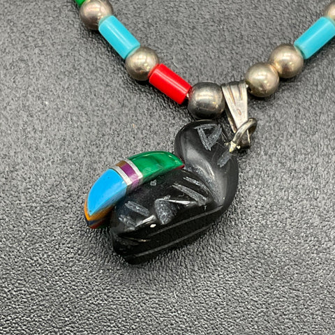 Vintage Dorothy Brave Eagle Oglala Lakota Turtle Fetish Inlay Necklace 17"