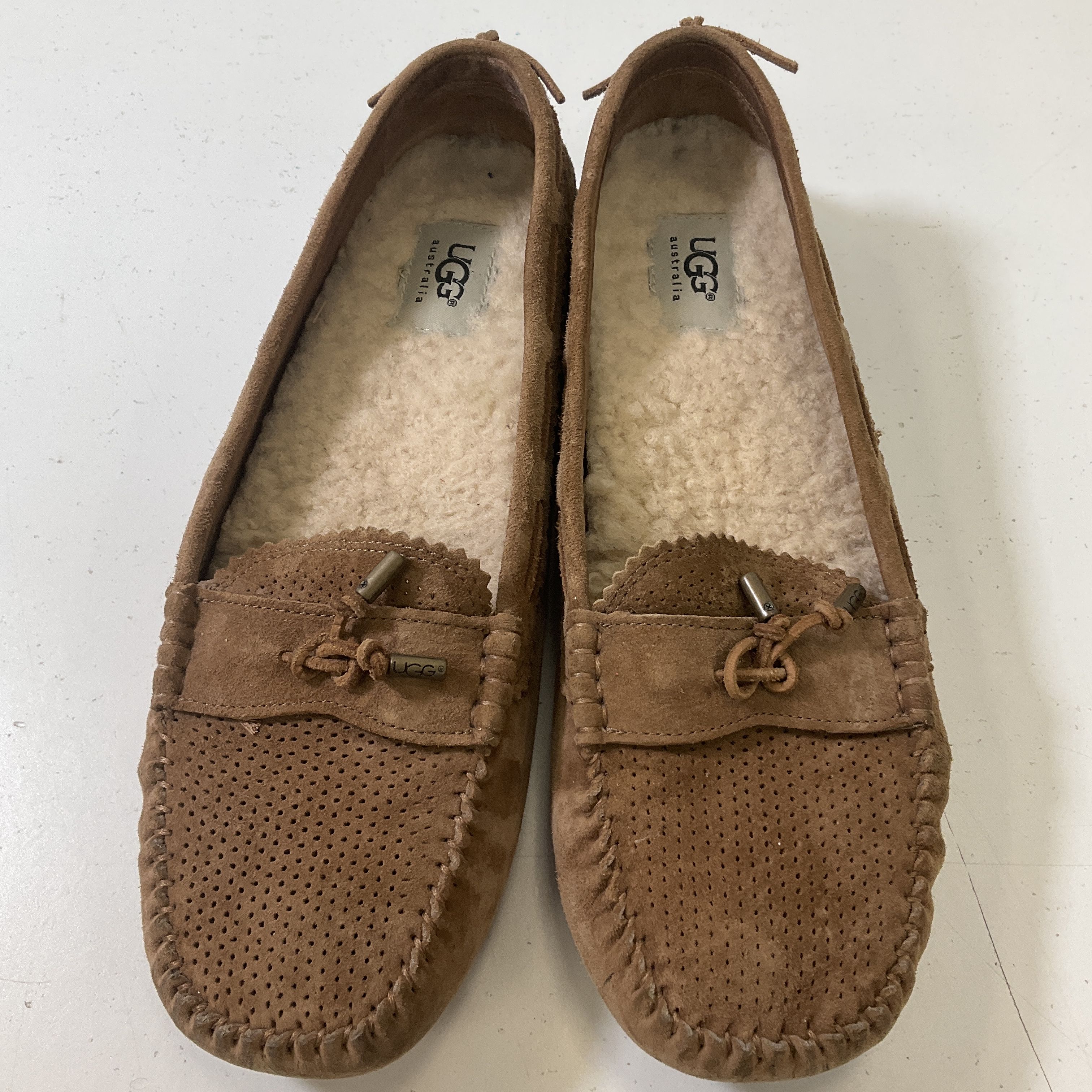 UGG Australia Brown Suede Roni Moccasin Loafer w Sherpa Inserts Women's Sz 10