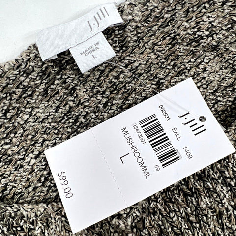 J. Jill Women's Mushroom Multi Cotton Blend Marled Knit Boxy Sweater Sz L NWT