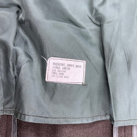 Vintage 60s US Army Men's Green Wool Serge Overcoat Trench Coat Patches Sz 36L