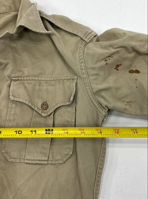 Vintage Military Issue Khaki Cotton Twill Utility Shirt Lot of 2 Men's S