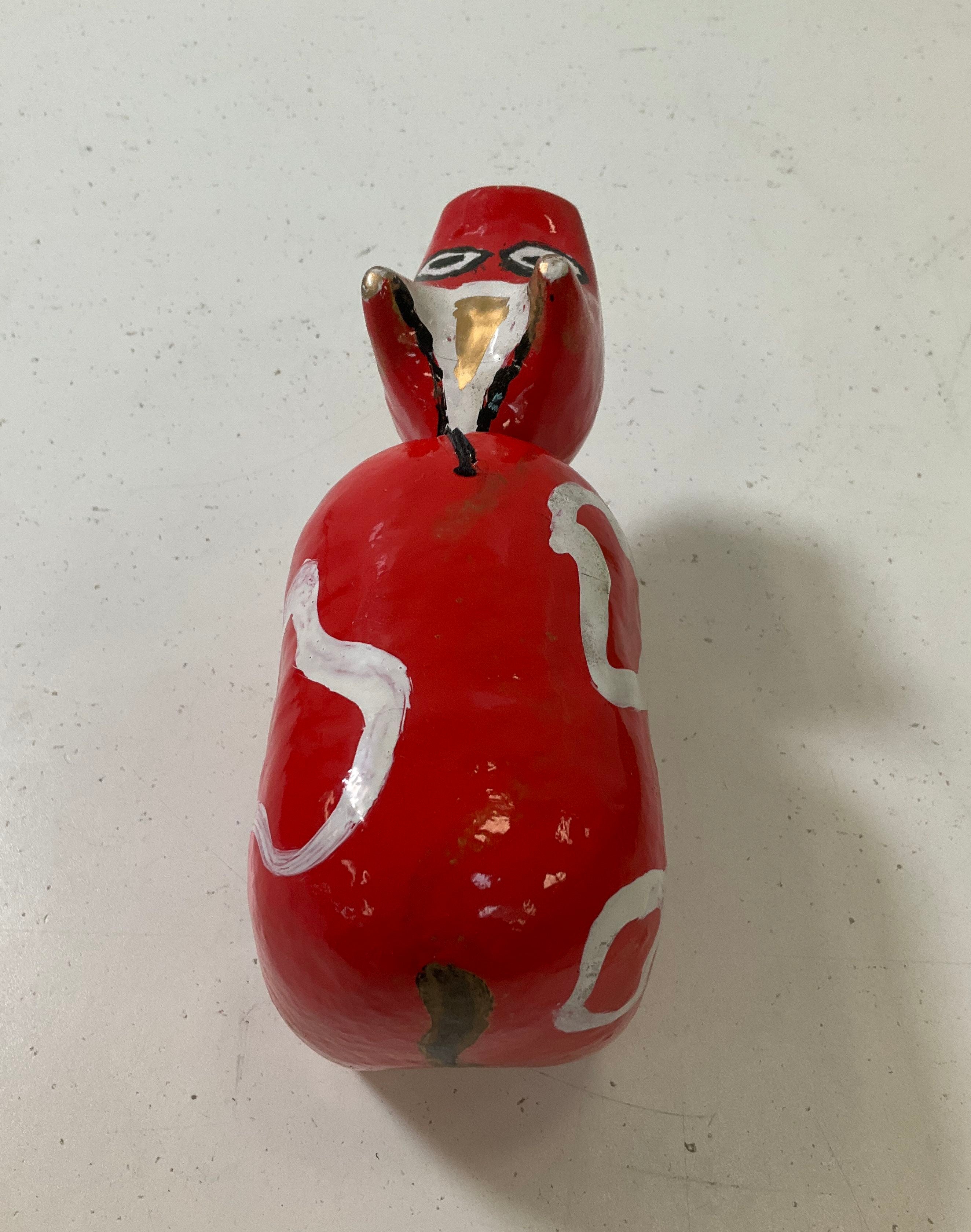 Japanese Papier Mache Akabeko Red Cow Folk Toy Bobbing Head IOB