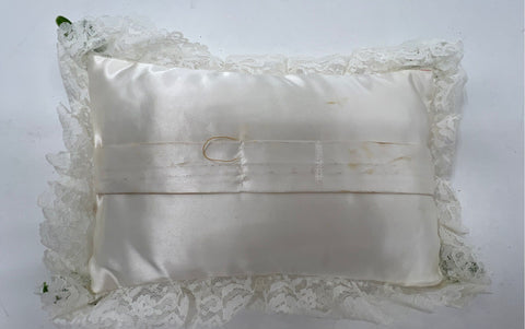 Vintage 80s 90s Wedding Veil with Lace Crown Headpiece and Ring Bearer Pillow