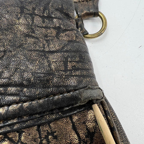 Rebecca Minkoff Copper Metallic Crackled Leather Flap Crossbody Bag Brass Tassel