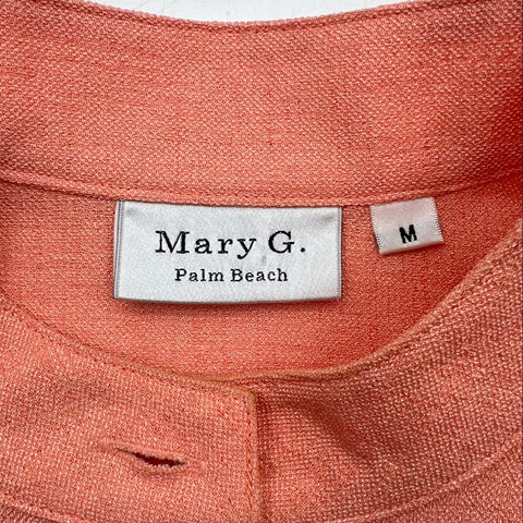 Mary G. Palm Beach Women's Peach Textured Henley Tunic Top Flower Buttons Sz M