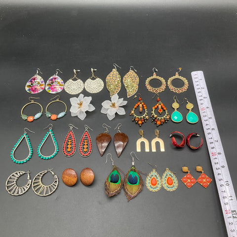Boho Ethnic Fashion Earrings Jewelry Lot 18 Pairs Peacock Wood Floral Beaded