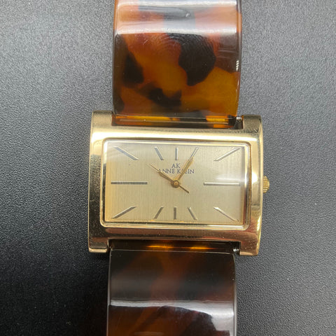 Anne Klein Gold Tone 10/7742 Rectangular Tortoise Resin Link Bracelet Watch