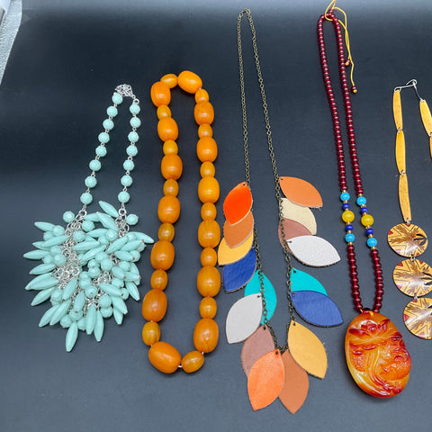 Vintage to Modern Boho Artisan Costume Jewelry Lot 8 Beaded Resin Wood Necklaces