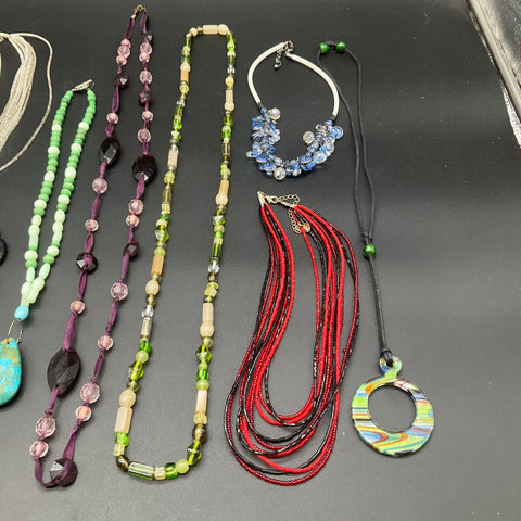 Beaded Fashion Jewelry Lot of 11 Necklaces Pendants Multi-Strand Art Deco Style
