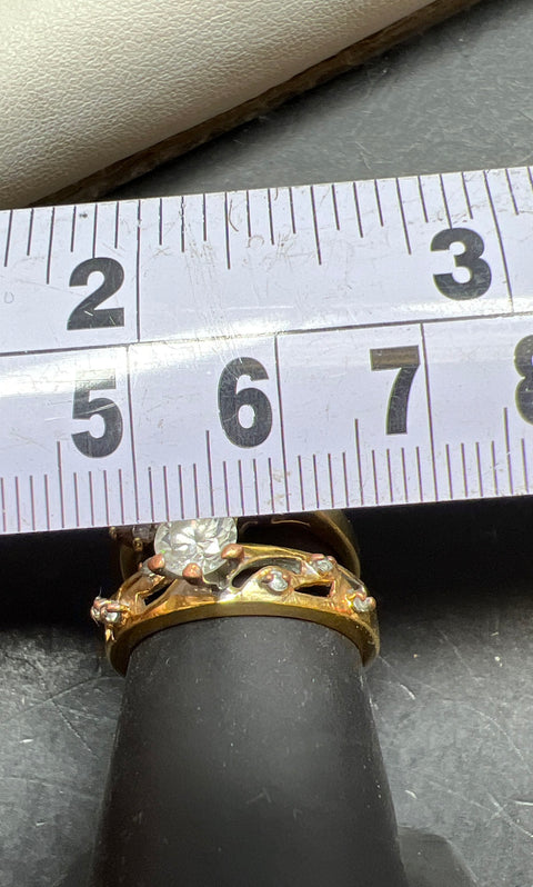 Vintage Lind GP Gold Plated Rhinestone Ring Lot of 2 Cluster Solitaire Sz 6.5