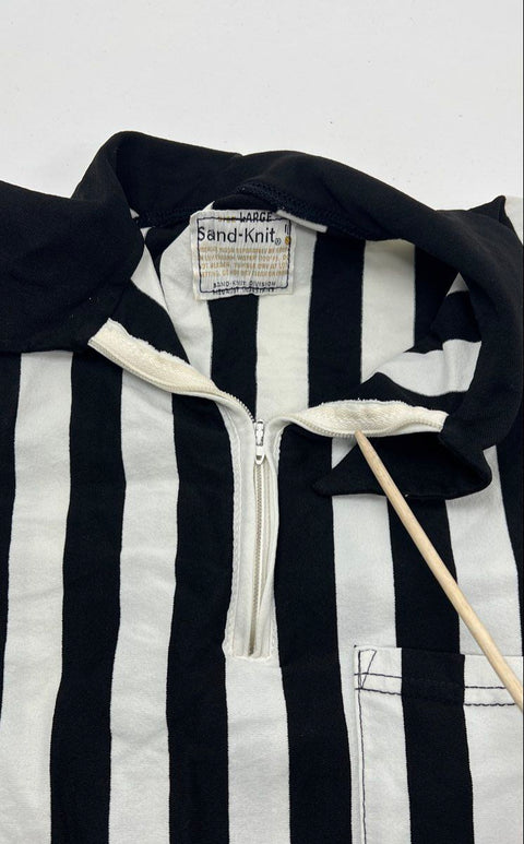 Vintage 70s Sand-Knit Referee Striped Quarter Zip Polo Single Stitch USA Sz L