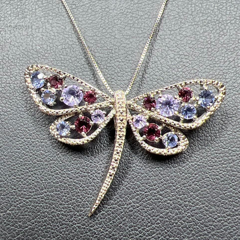 Simply Vera 925 Sterling Silver Purple Rhinestone Dragonfly Necklace 5g