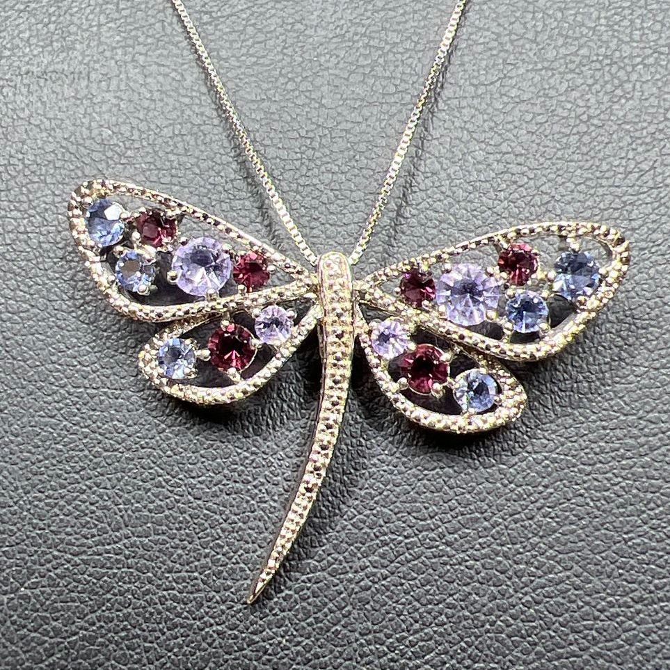 Simply Vera 925 Sterling Silver Purple Rhinestone Dragonfly Necklace 5g