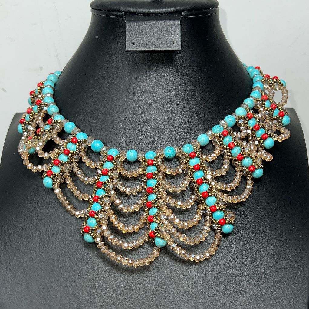 Woven Crystal and Turquoise Necklace NIP