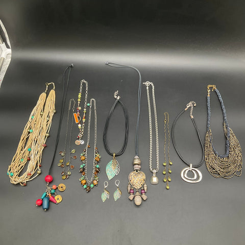 Mixed Boho Jewelry Lot 11 Necklaces & Earrings Beaded Cord Pendant Fashion Lot