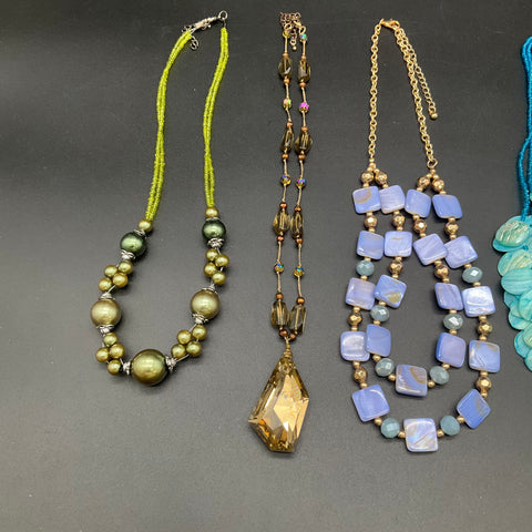 Statement Necklace Lot of 5 Beaded Faux Pearl Shell Pendant Fashion Jewelry