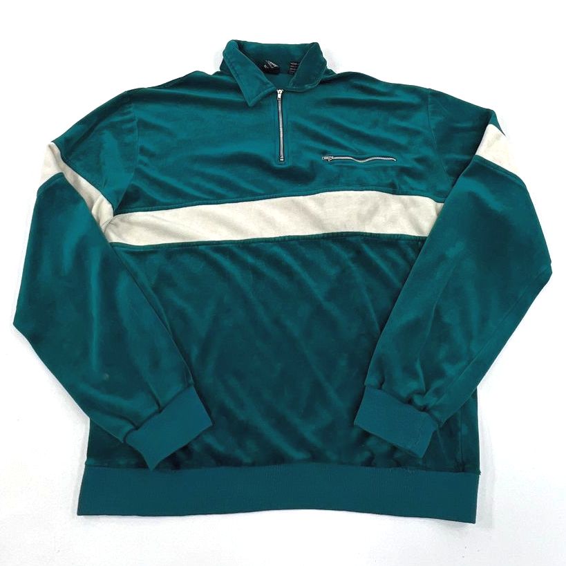 VTG Men's Tall Man Teal Acrylic Velour Banded Pullover 1/4 Zip Jacket - Size XLT