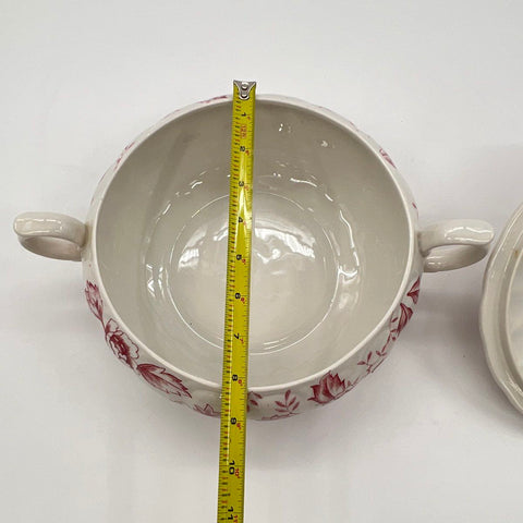 Double Phoenix Pink Flora Ironstone Covered Serving Dish Tureen Japan Vintage