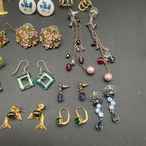 Vintage & Modern Costume Jewelry Earrings Lot 15 Pairs Rhinestone Faux Pearl