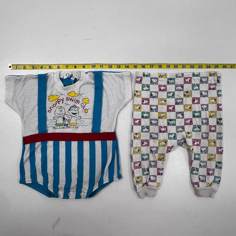Vintage 80s Peanuts Snoopy Kids Romper and Pants Set Swim Club USA Made Sz 12M